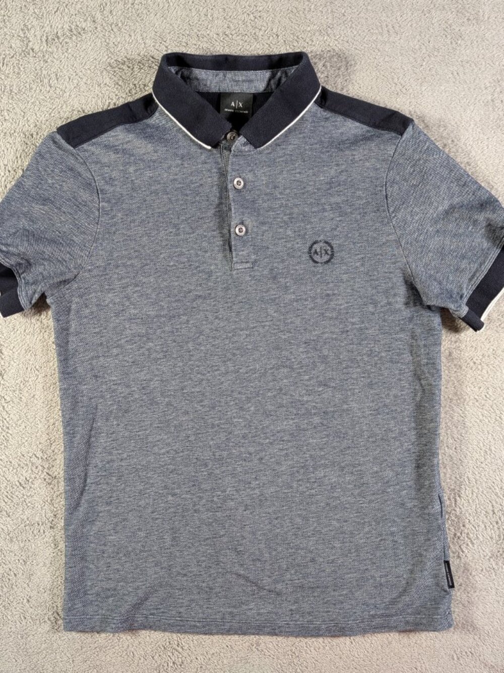 Armani Exchange Men's Medium Navy Blue Textured Stretch Polo Shirt A|X - Picture 6 of 11